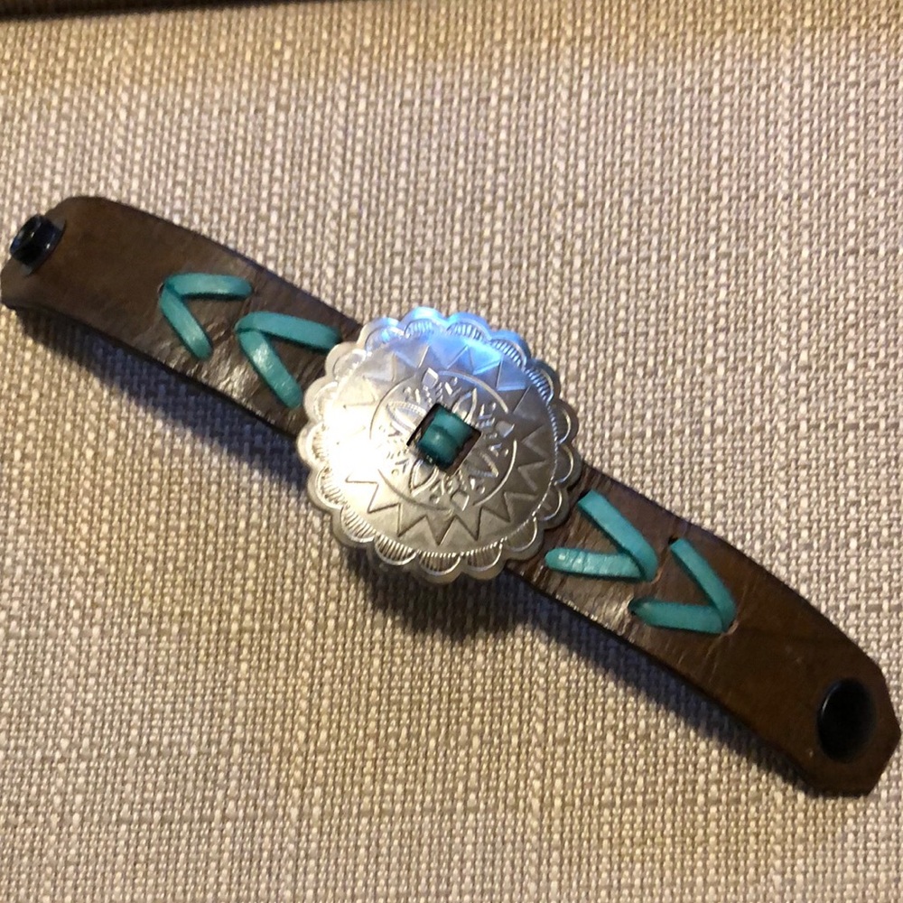 Hand made Silver and Turquoise Leather Bracelet